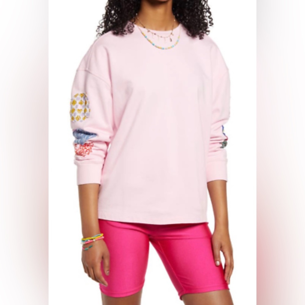 NWT BP OVERSIZE CREWNECK SWEATSHIRT IN PINK OPAL FLOWERS XS